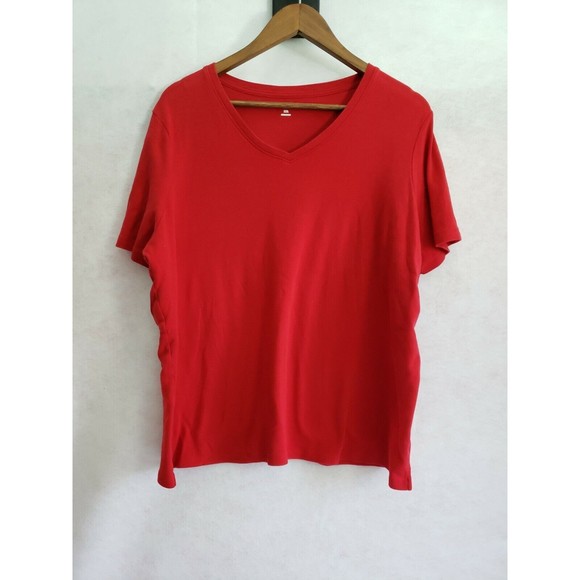 Kim Rogers Women's Red V Neck 100% Cotton Short Sleeve T Shirt Top Size XXL - Picture 1 of 6